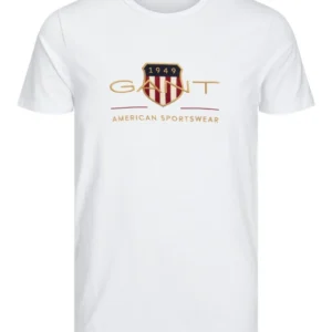 T-SHIRT 100% ΒΑΜΒΑΚΙ ΜΕ LOGO - ΛΕΥΚΟ - GANT ΜΕΓΑΛΟ