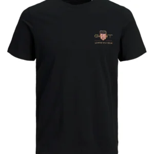 T-SHIRT 100% ΒΑΜΒΑΚΙ ΜΕ LOGO - ΜΑΥΡΟ - GANT ΜΙΚΡΟ