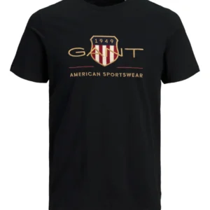 T-SHIRT 100% ΒΑΜΒΑΚΙ ΜΕ LOGO - ΜΑΥΡΟ - GANT ΜΕΓΑΛΟ