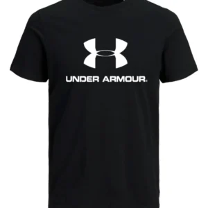 T-SHIRT ΑΠΟ 100% ΒΑΜΒΑΚΙ ΜΕ ΛΕΥΚΟ LOGO - ΜΑΥΡΟ - UA