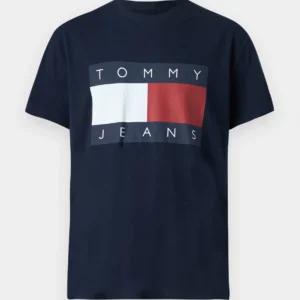 T-SHIRT 100% ΒΑΜΒΑΚΙ ΜΕ LOGO - ΜΠΛΕ ΣΚΟΥΡΟ - TOMMY JEANS ΜΕΓΑΛΟ