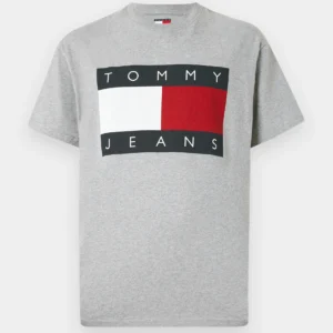 T-SHIRT 100% ΒΑΜΒΑΚΙ ΜΕ LOGO - ΓΚΡΙ - TOMMY JEANS ΜΕΓΑΛΟ