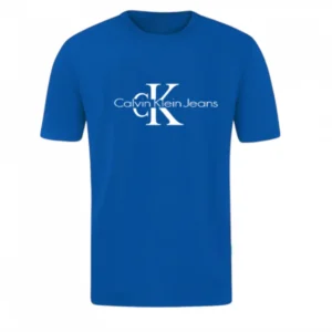 T-SHIRT 100% ΒΑΜΒΑΚΙ ΜΕ LOGO - ΜΠΛΕ ΡΟΥΑ - CALVIN KLEIN ΜΕΓΑΛΟ