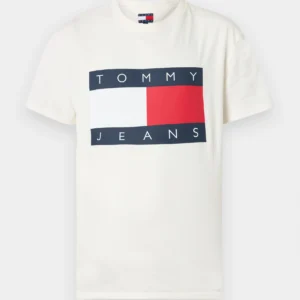 T-SHIRT 100% ΒΑΜΒΑΚΙ ΜΕ LOGO - ΛΕΥΚΟ - TOMMY JEANS ΜΕΓΑΛΟ