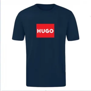 T-SHIRT 100% ΒΑΜΒΑΚΙ ΜΕ LOGO - ΜΠΛΕ ΣΚΟΥΡΟ - HUGO