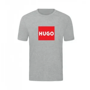 T-SHIRT 100% ΒΑΜΒΑΚΙ ΜΕ LOGO - ΓΚΡΙ - HUGO