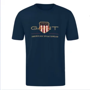 T-SHIRT 100% ΒΑΜΒΑΚΙ ΜΕ LOGO - ΜΠΛΕ ΣΚΟΥΡΟ - GANT ΜΕΓΑΛΟ