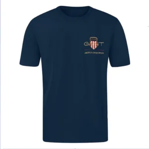 T-SHIRT 100% ΒΑΜΒΑΚΙ ΜΕ LOGO - ΜΠΛΕ ΣΚΟΥΡΟ - GANT ΜΙΚΡΟ