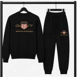 Μαύρο Σετ Φόρμας Gant American Sportwear με Logo – Φούτερ λαιμοκοψη & Παντελόνι