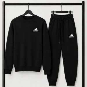 Μαύρο Σετ Φόρμας Adidas με Logo – Φούτερ λαιμοκοψη & Παντελόνι