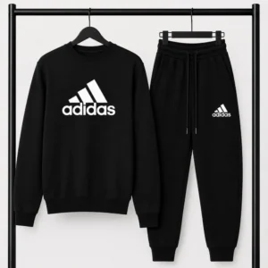 Μαύρο Σετ Φόρμας Adidas με Logo – Φούτερ λαιμοκοψη & Παντελόνι