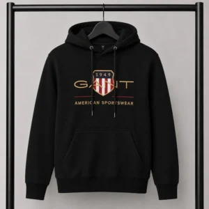 Μαύρο φούτερ με κουκούλα Gant American Sportwear με Logo