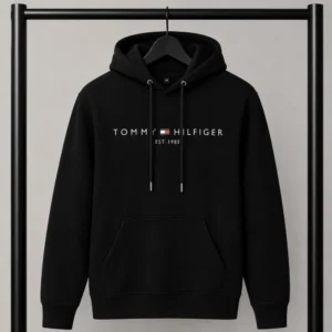 Μαύρο φούτερ με κουκούλα Tommy Hilfiger Est .1985 με Logo