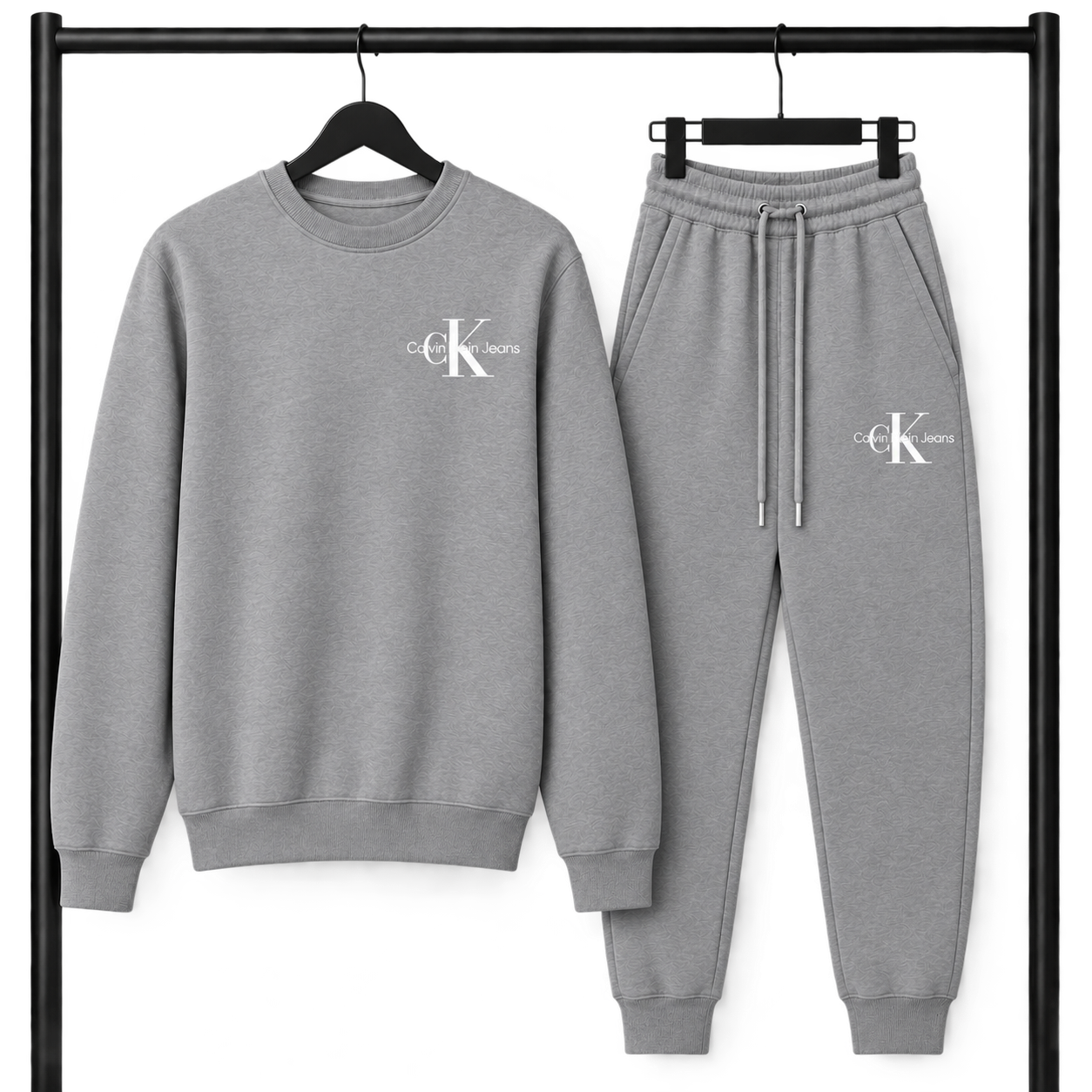 Γκρι Σετ Φόρμας Calvin Klein Jeans με Logo – Φούτερ λαιμοκοψη & Παντελόνι