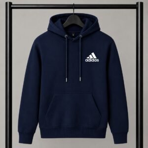 Μπλε σκούρο φούτερ με κουκούλα Adidas με Logo