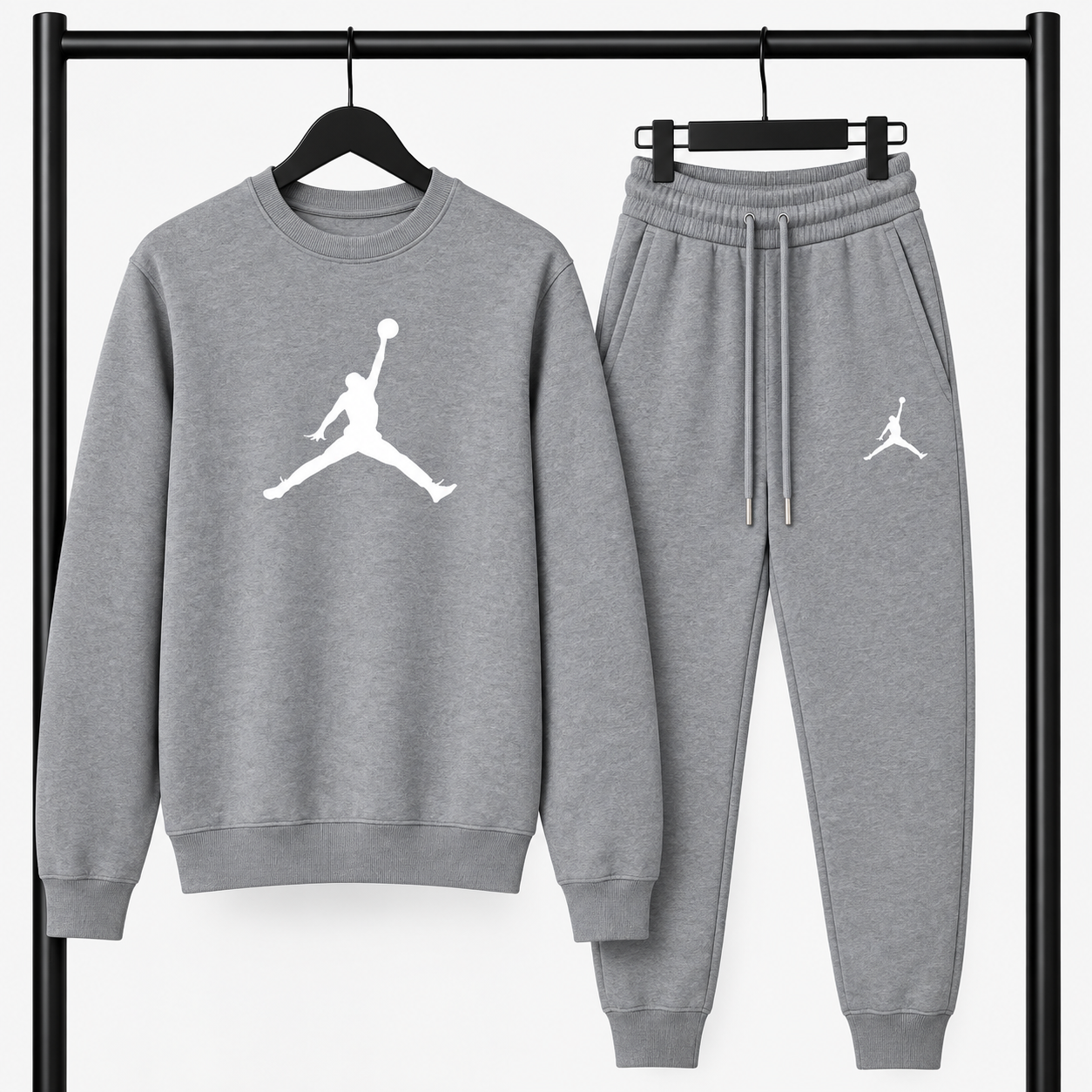 Γκρι Σετ Φόρμας Jordan με Logo – Φούτερ λαιμοκοψη & Παντελόνι
