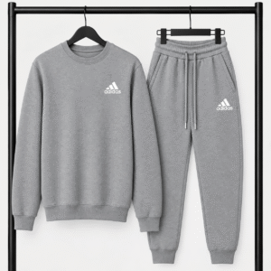 Γκρι Σετ Φόρμας Adidas με Logo – Φούτερ λαιμοκοψη & Παντελόνι