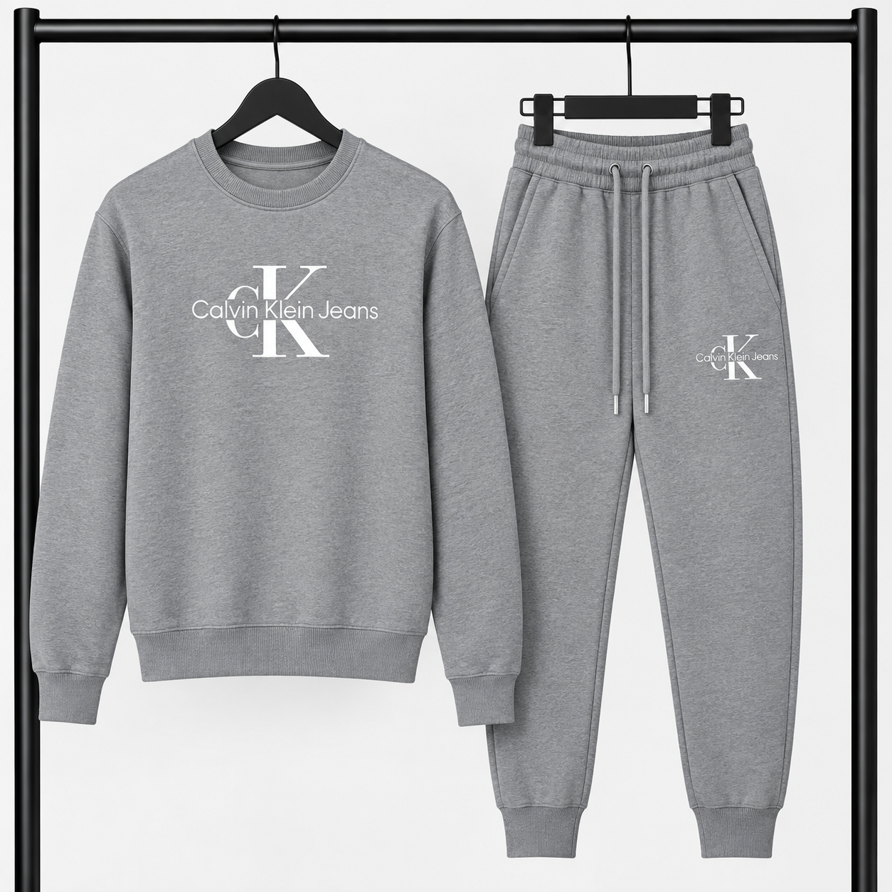 Γκρι Σετ Φόρμας Calvin Klein Jeans με Logo – Φούτερ λαιμοκοψη & Παντελόνι