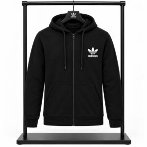 Ζακέτα Φούτερ μαύρη με Κουκούλα & Φερμουάρ Adidas Trefoild