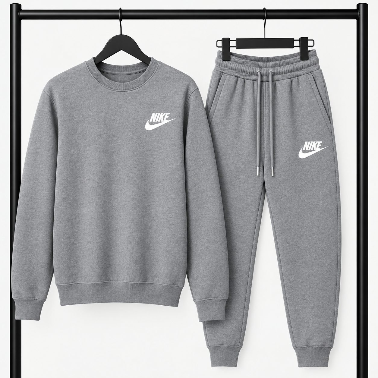 Γκρι Σετ Φόρμας Nike με Logo – Φούτερ λαιμοκοψη & Παντελόνι