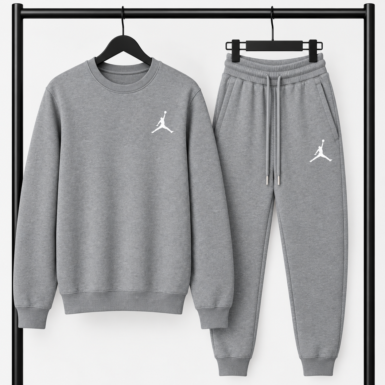 Γκρι Σετ Φόρμας Jordan με Logo – Φούτερ λαιμοκοψη & Παντελόνι