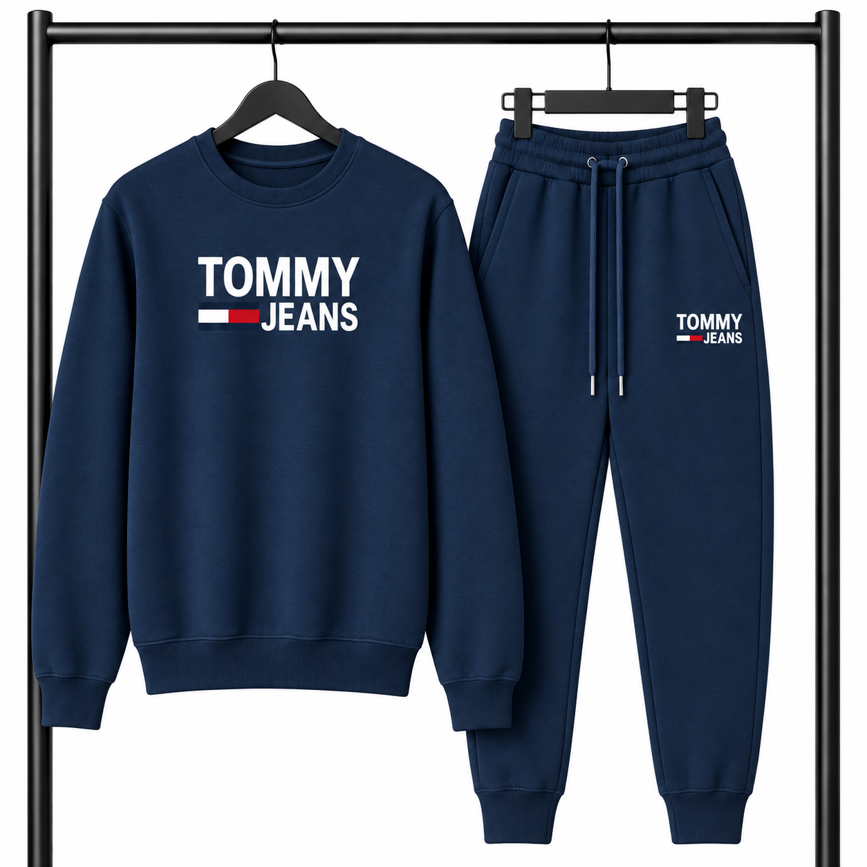 Μπλε σκούρο Σετ Φόρμας Tommy Jeans με Logo – Φούτερ λαιμοκοψη & Παντελόνι