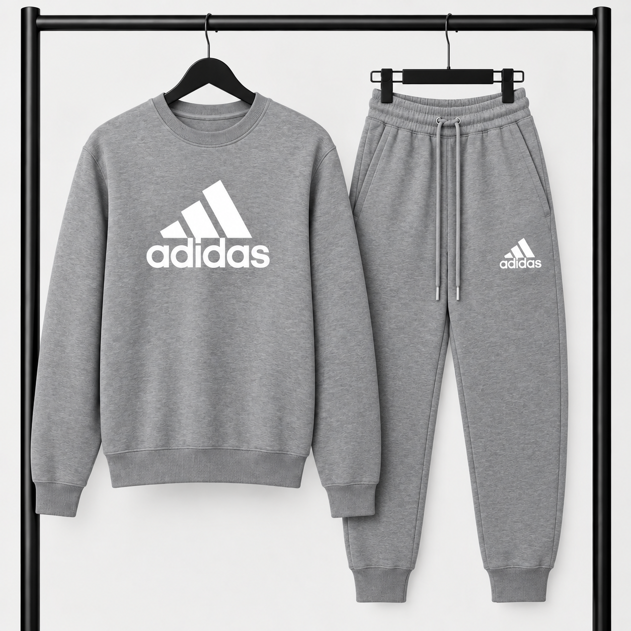 Γκρι Σετ Φόρμας Adidas με Logo – Φούτερ λαιμοκοψη & Παντελόνι
