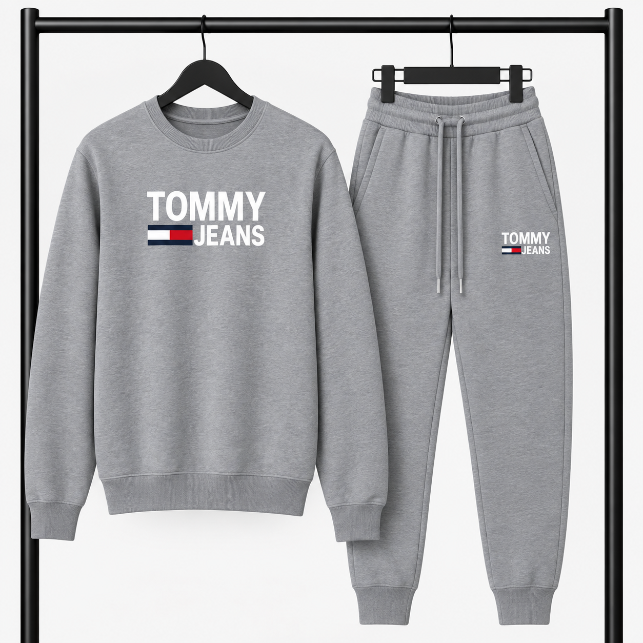 Γκρι Σετ Φόρμας Tommy Jeans με Logo – Φούτερ λαιμοκοψη & Παντελόνι