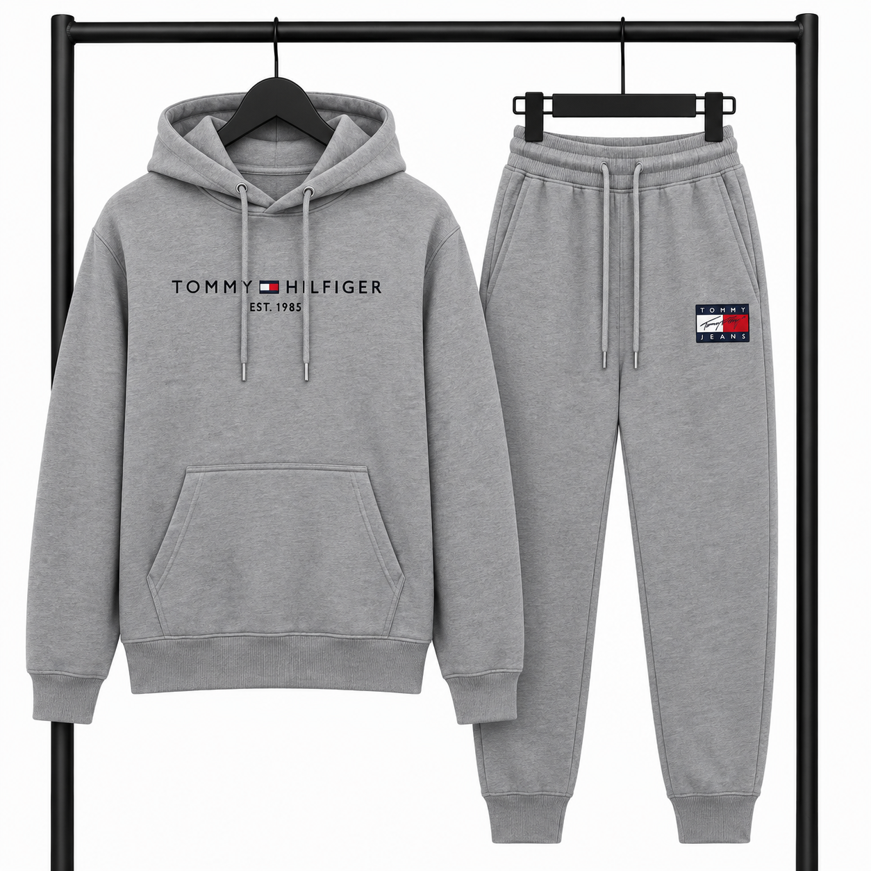 Σετ Φόρμας TOMMY HILFIGER EST. 1985 με Φούτερ κουκούλα  & Παντελόνι – Γκρι
