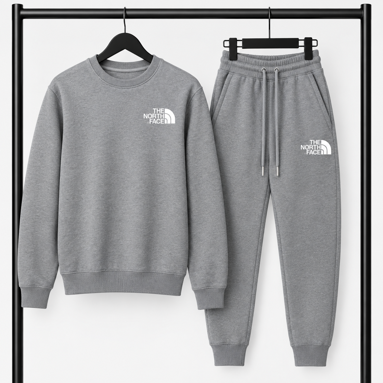 Γκρι Σετ Φόρμας The North Face με Logo – Φούτερ λαιμοκοψη & Παντελόνι