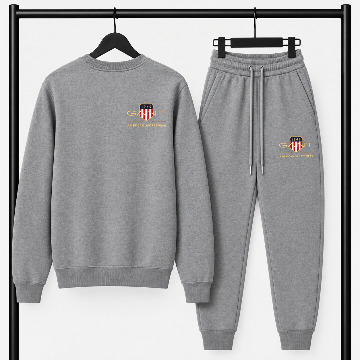 Γκρι Σετ Φόρμας Gant American Sportwear με Logo – Φούτερ λαιμοκοψη & Παντελόνι