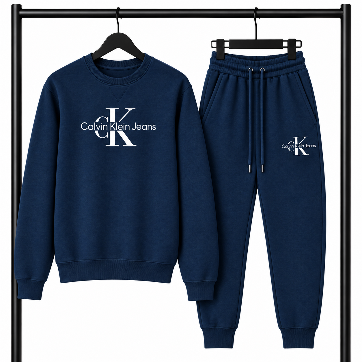 Μπλε σκούρο Σετ Φόρμας Calvin Klein Jeans με Logo – Φούτερ λαιμοκοψη & Παντελόνι