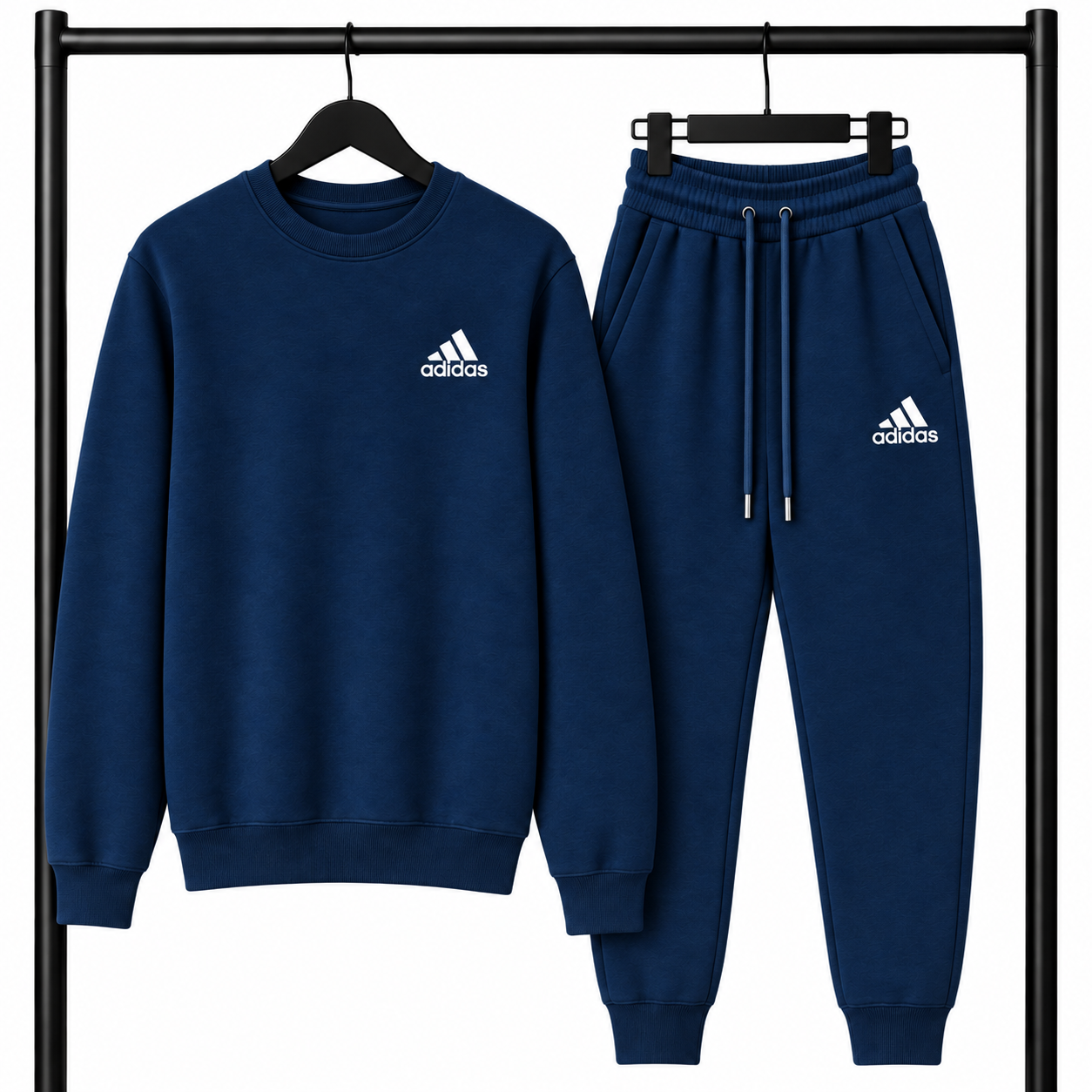 Μπλε σκούρο Σετ Φόρμας Adidas με Logo – Φούτερ λαιμοκοψη & Παντελόνι