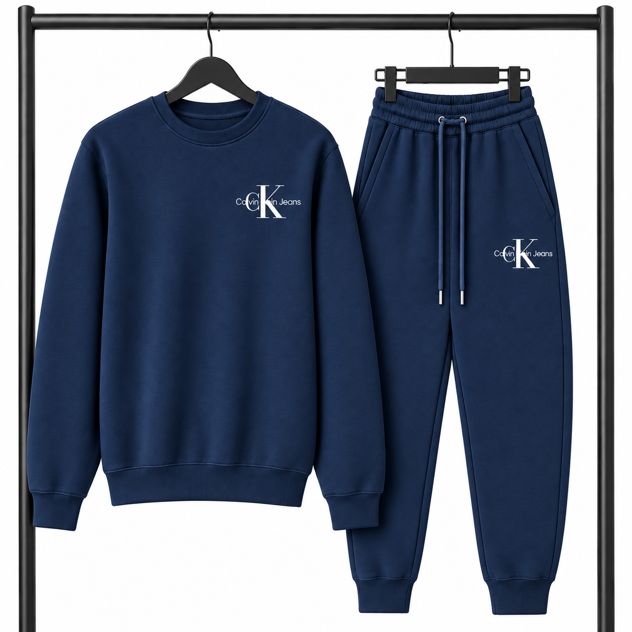 Μπλε σκούρο Σετ Φόρμας Calvin Klein Jeans με Logo – Φούτερ λαιμοκοψη & Παντελόνι