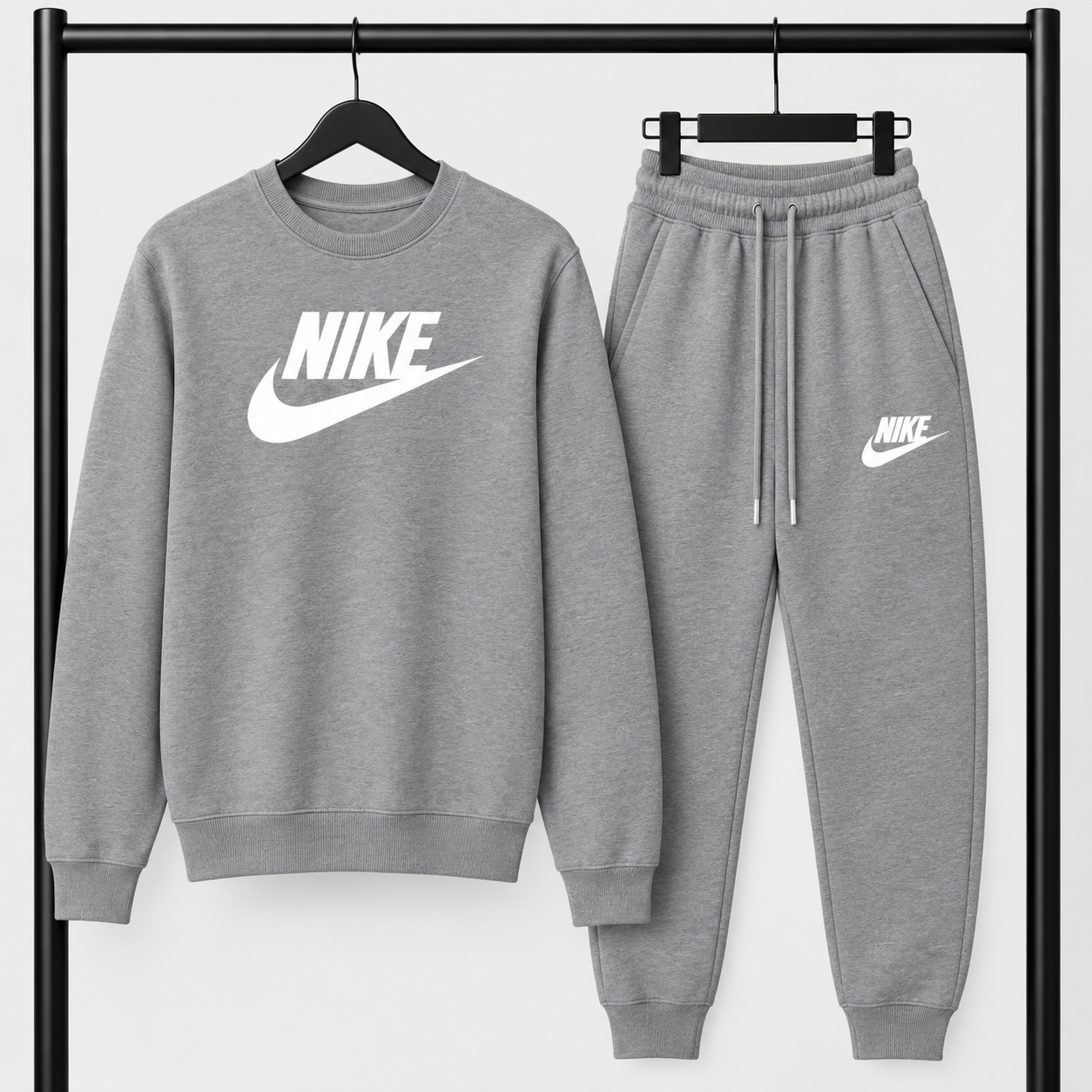 Γκρι Σετ Φόρμας Nike με Logo – Φούτερ λαιμοκοψη & Παντελόνι