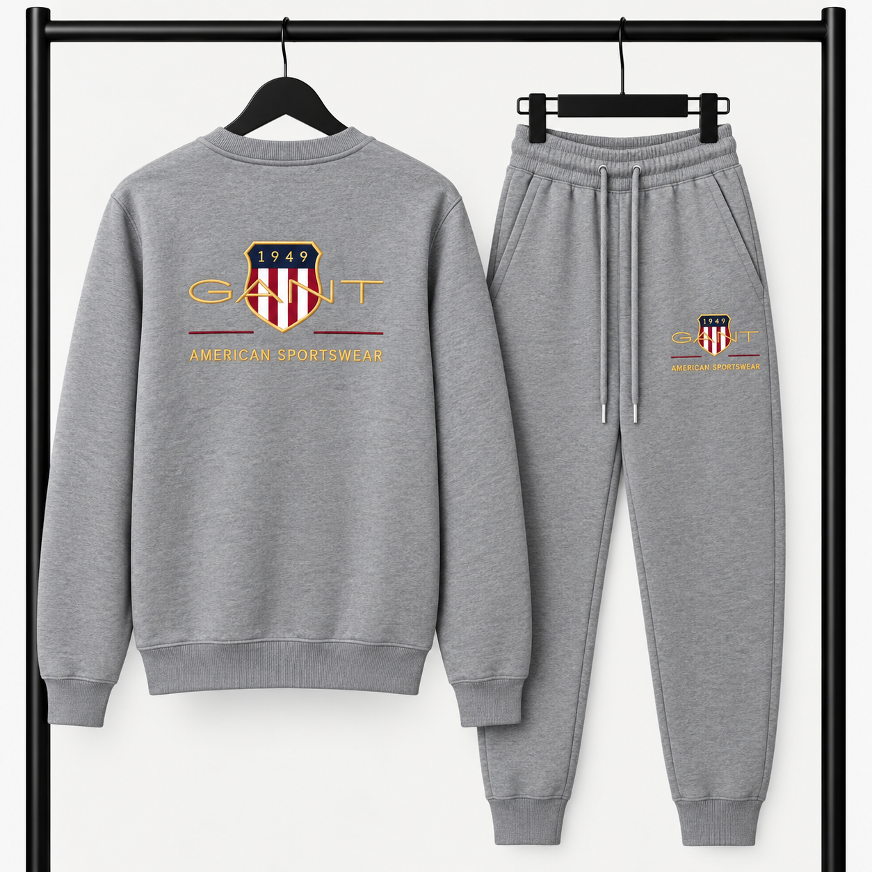 Γκρι Σετ Φόρμας Gant American Sportwear με Logo – Φούτερ λαιμοκοψη & Παντελόνι